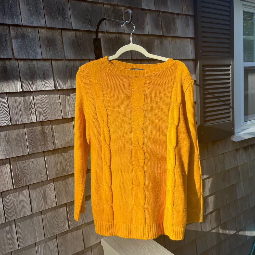 CCK Style, Cable Knit Pullover Sweater, Large, Yellow Gold